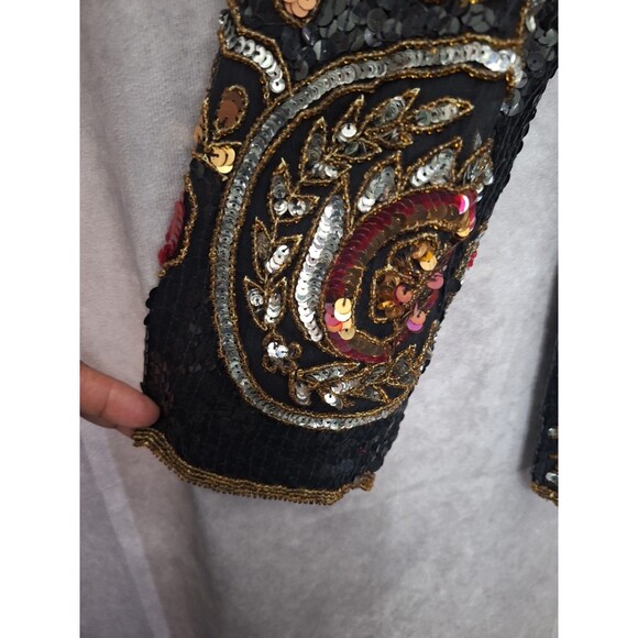 Vintage Scala Pure Silk Sequin Cardigan Sz L/XL Holiday Party Event Christmas - Picture 8 of 11